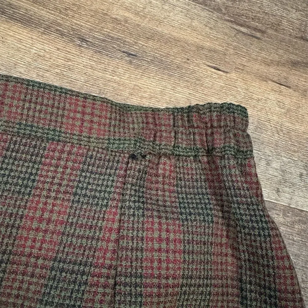 Vintage Katie Brooke Skirt 12 Green Burgundy Plaid Pencil Knee Academia Prep